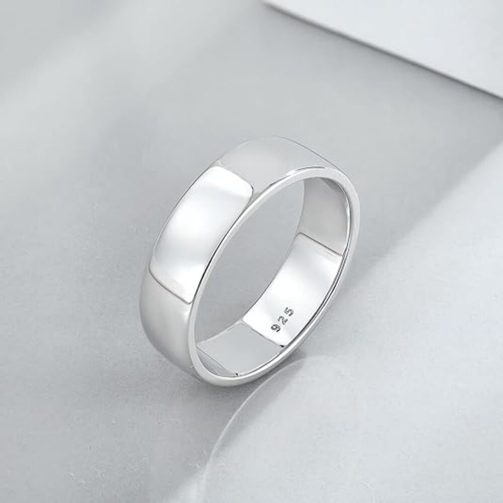 Men’s Wedding Band Solid 925 Sterling Silver Ring for Men & Women 6mm SIZE 7